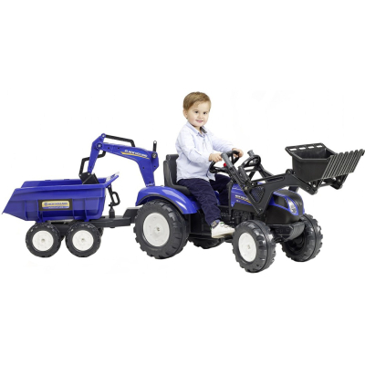 Електромобіль дитячий Falk Ranch трактор на педалях з причепом Синій (3016203090233) (3090W) фото №3